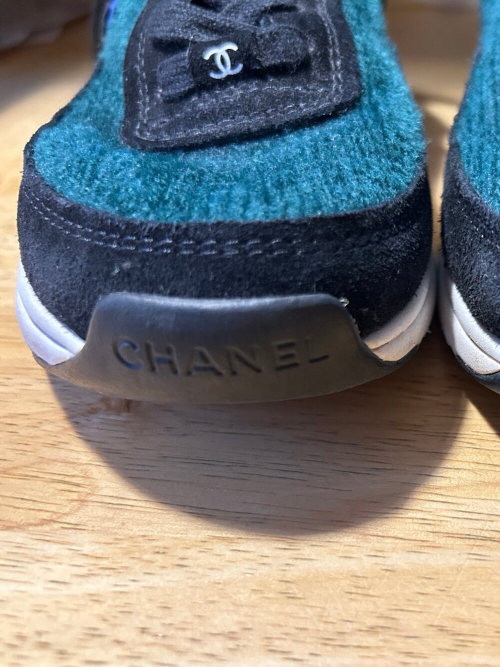 Authentic Womens Chanel Green Black Sport Fashion Tweed Sneaker Shoes 36 US/6 - Picture 15 of 16